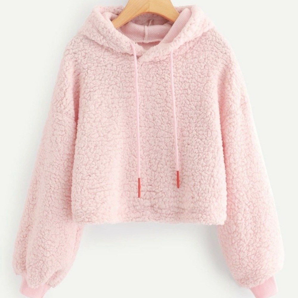 Pink teddy bear hoodie.